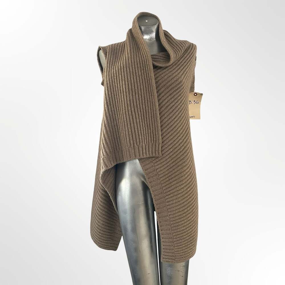 Ribbed Knit Sweater Vest Size 36 Brown Sleeveless Asymmetric - Picture 2 of 8